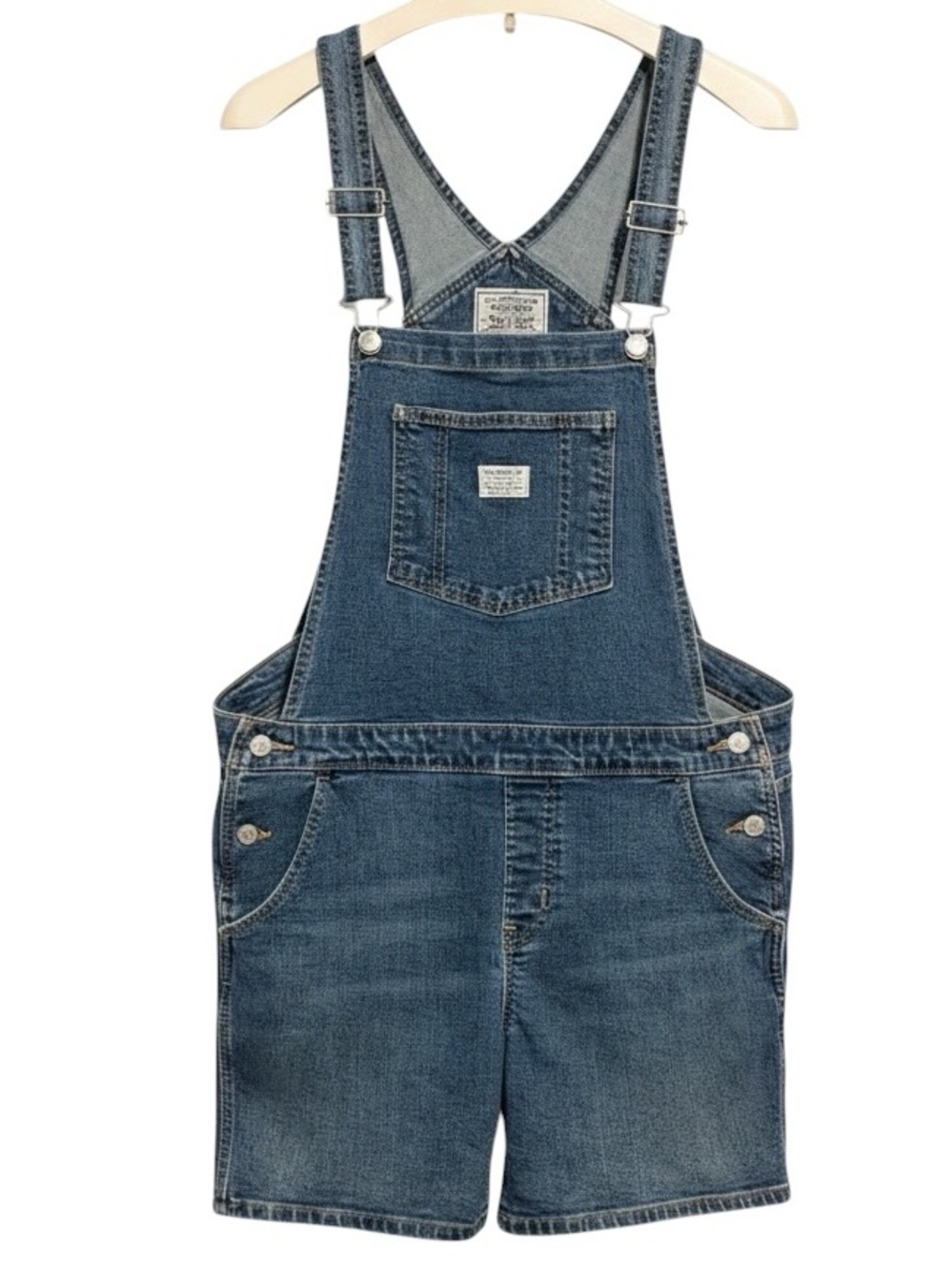 LEVI’S Denim Short Overalls Medium Wash Shortalls Size 14W Stretch